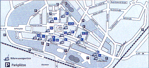 Innenstadtplan mit Röhrwasserauslaufstellen